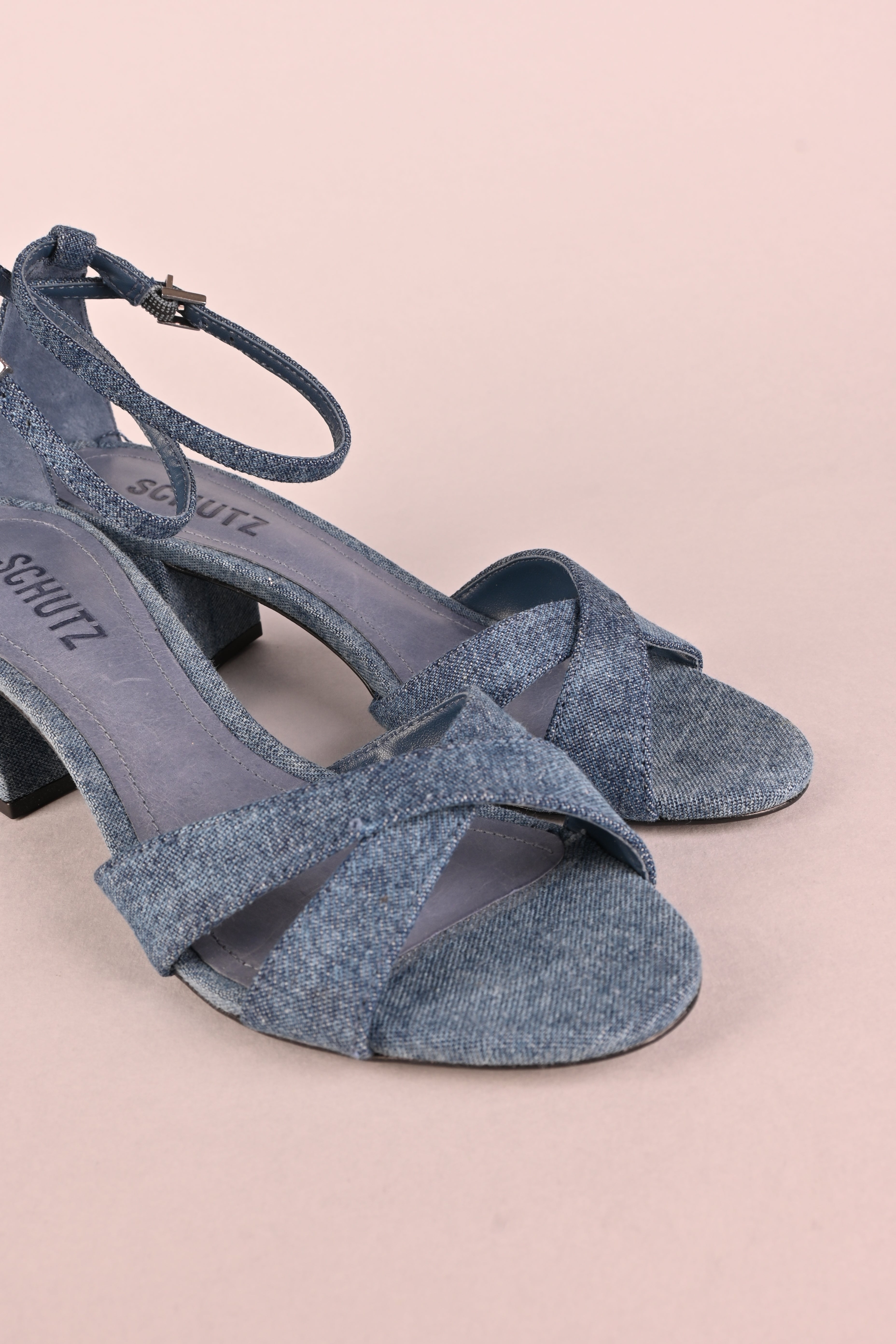 Sandalo jeans tacco basso