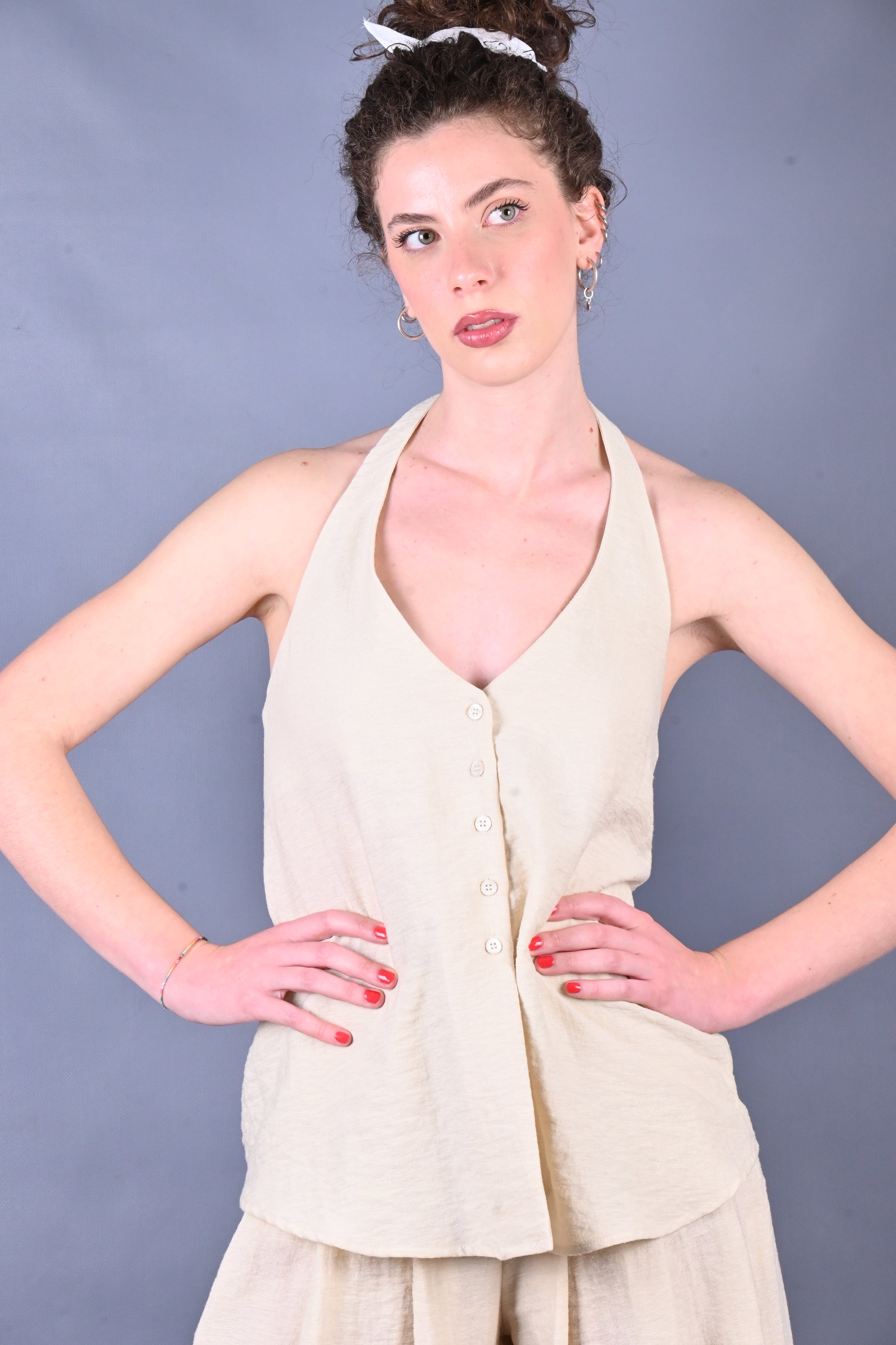 GILET COORDINATO EFFETTO LINO