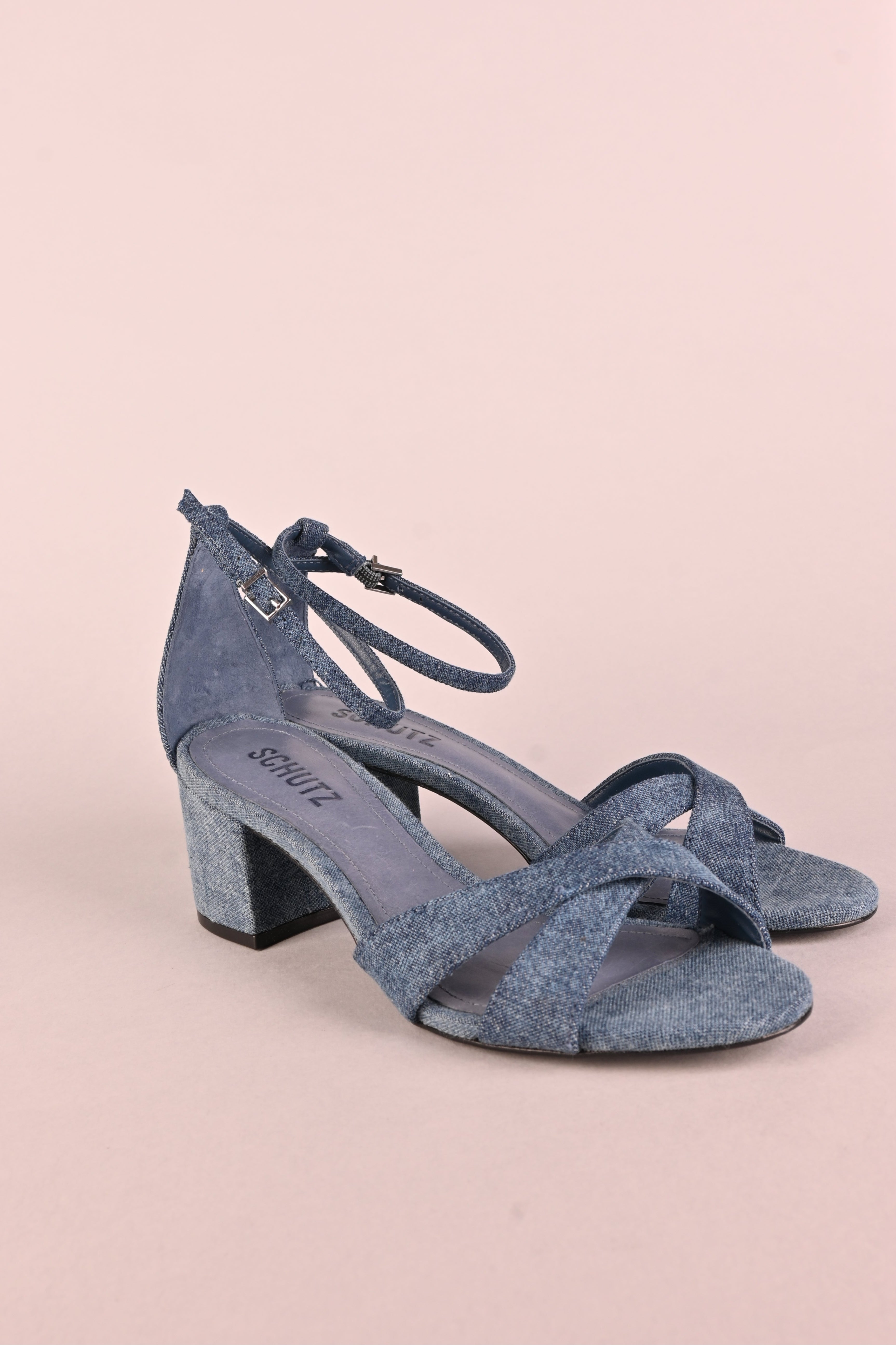Sandalo jeans tacco basso