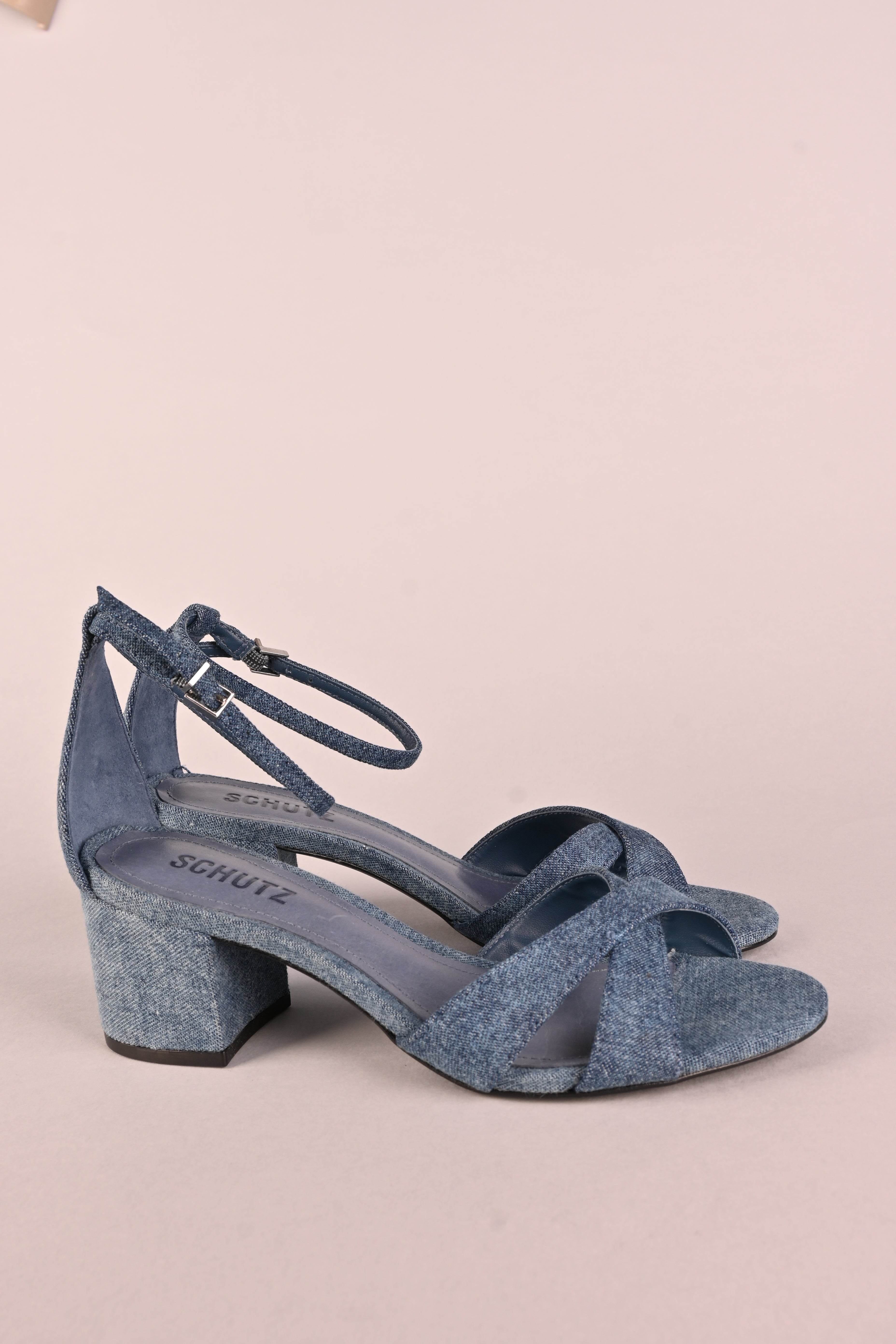 Sandalo jeans tacco basso